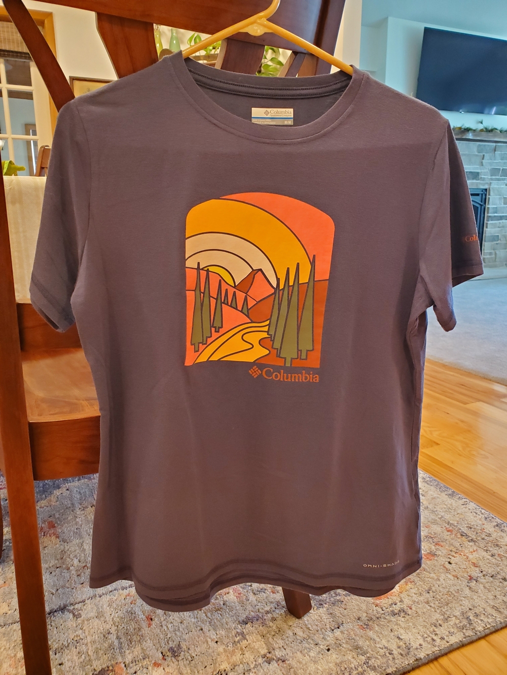 Columbia Short-Sleeve Graphic Tee — Slate with Orange and Yellow Sunset